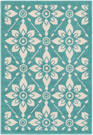 Teal 2' x 3' 1 Outdoor Trellis Rectangle Area Rug Weather Resistant for Patio, Deck, Terrace, Balcony, Porch Geometric Design Water Safe Outside Carpet for Sale at Rug Engine