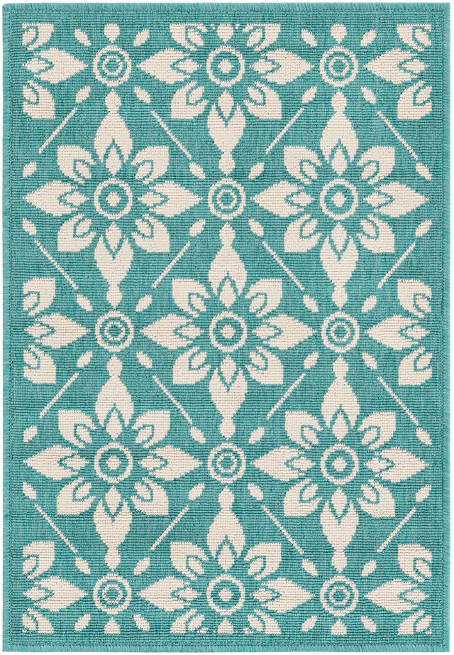 Teal 2' x 3' 1 Outdoor Trellis Rectangle Area Rug Weather Resistant for Patio, Deck, Terrace, Balcony, Porch Geometric Design Water Safe Outside Carpet for Sale at Rug Engine