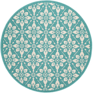 Teal 4' 1 x 4' 1 Outdoor Trellis Round Area Rug Weather Resistant for Patio, Deck, Terrace, Balcony, Porch Geometric Design Water Safe Outside Carpet for Sale at Rug Engine