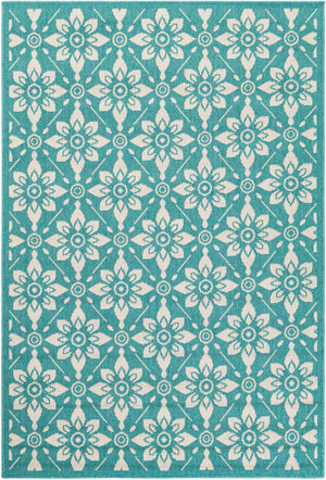 Teal 4' 1 x 6' 1 Outdoor Trellis Rectangle Area Rug Weather Resistant for Patio, Deck, Terrace, Balcony, Porch Geometric Design Water Safe Outside Carpet for Sale at Rug Engine