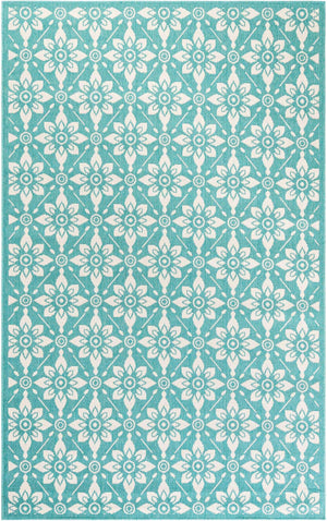 Teal 5' 1 x 8' Outdoor Trellis Rectangle Area Rug Weather Resistant for Patio, Deck, Terrace, Balcony, Porch Geometric Design Water Safe Outside Carpet for Sale at Rug Engine
