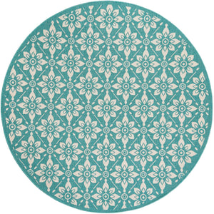Teal 6' 1 x 6' 1 Outdoor Trellis Round Area Rug Weather Resistant for Patio, Deck, Terrace, Balcony, Porch Geometric Design Water Safe Outside Carpet for Sale at Rug Engine
