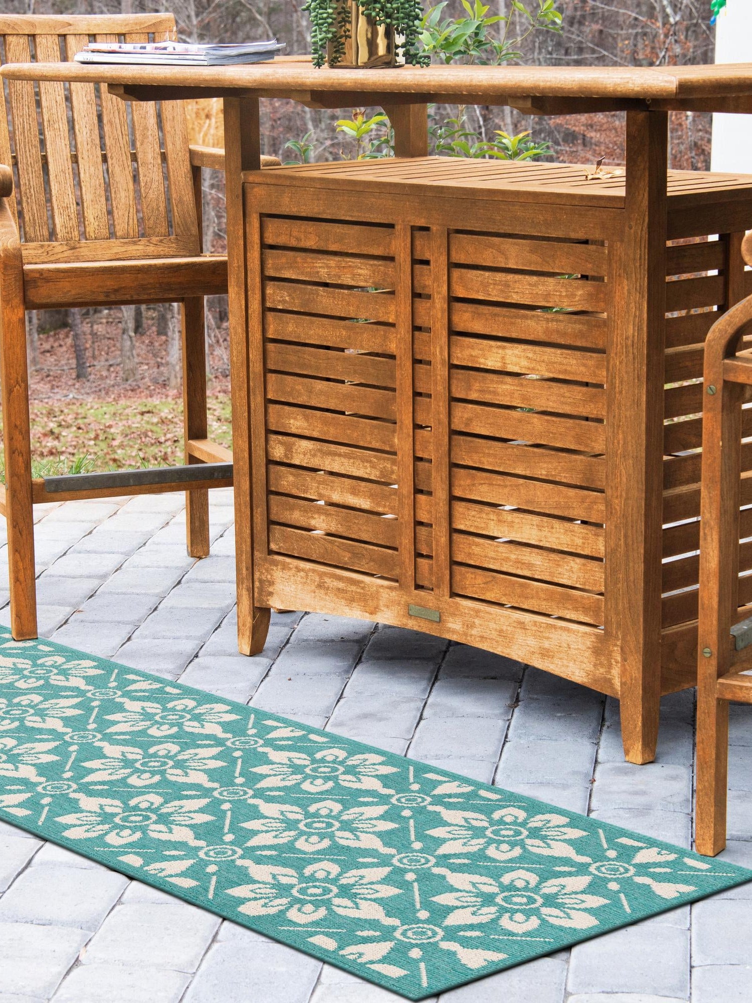 Teal 2' 7 x 10' Outdoor Trellis Runner Area Rug Weather Resistant for Patio, Deck, Terrace, Balcony, Porch Geometric Design Water Safe Outside Carpet for Sale at Rug Engine
