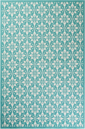 Teal 6' 1 x 9' Outdoor Trellis Rectangle Area Rug Weather Resistant for Patio, Deck, Terrace, Balcony, Porch Geometric Design Water Safe Outside Carpet for Sale at Rug Engine