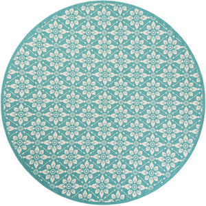 Teal 7' 10 x 7' 10 Outdoor Trellis Round Area Rug Weather Resistant for Patio, Deck, Terrace, Balcony, Porch Geometric Design Water Safe Outside Carpet for Sale at Rug Engine