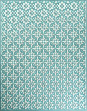 Teal 7' 10 x 10' Outdoor Trellis Rectangle Area Rug Weather Resistant for Patio, Deck, Terrace, Balcony, Porch Geometric Design Water Safe Outside Carpet for Sale at Rug Engine