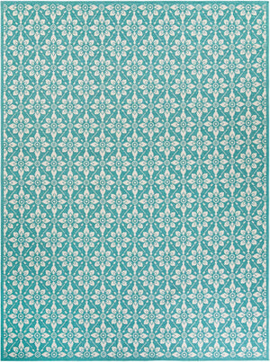 Teal 9' x 12' Outdoor Trellis Rectangle Area Rug Weather Resistant for Patio, Deck, Terrace, Balcony, Porch Geometric Design Water Safe Outside Carpet for Sale at Rug Engine