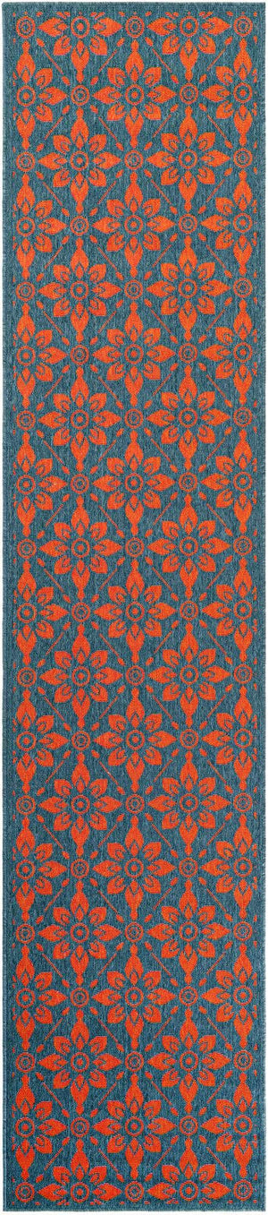 Blue and Red 2' 7 x 12' Outdoor Trellis Runner Area Rug Weather Resistant for Patio, Deck, Terrace, Balcony, Porch Geometric Design Water Safe Outside Carpet for Sale at Rug Engine