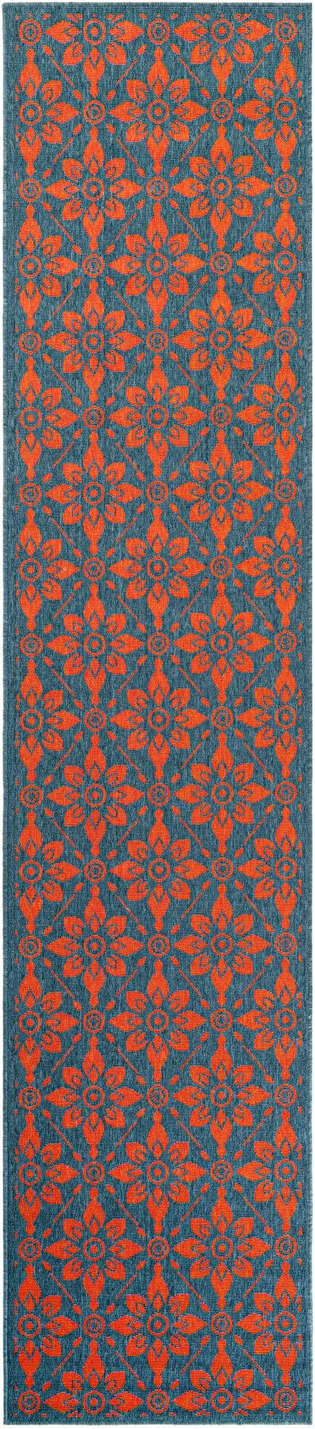 Blue and Red 2' 7 x 12' Outdoor Trellis Runner Area Rug Weather Resistant for Patio, Deck, Terrace, Balcony, Porch Geometric Design Water Safe Outside Carpet for Sale at Rug Engine
