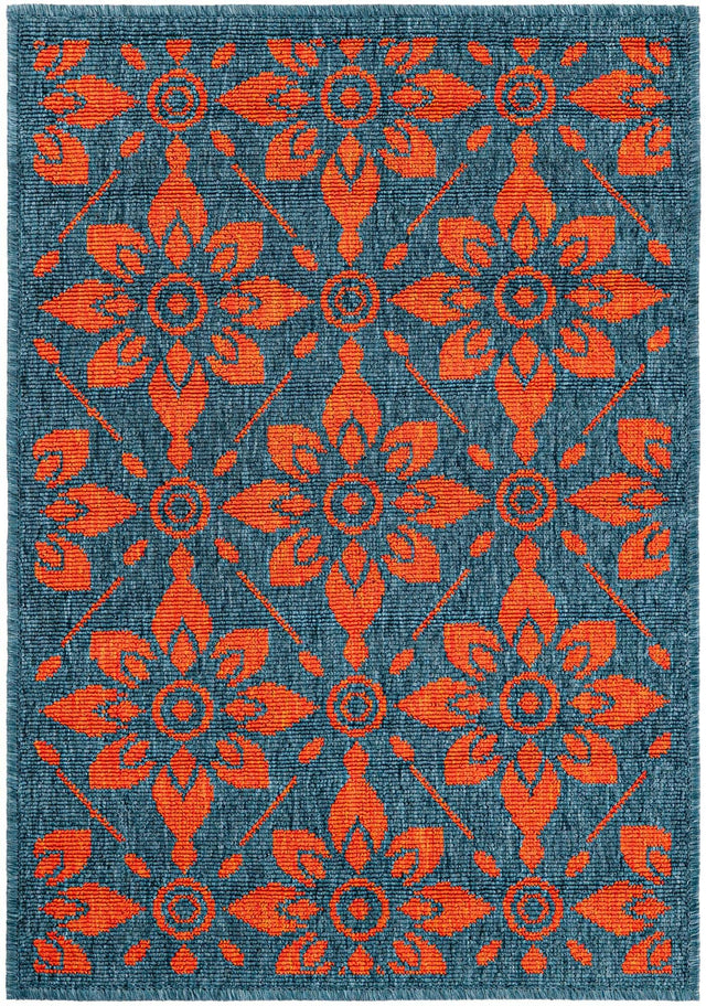 Blue and Red 2' x 3' 1 Outdoor Trellis Rectangle Area Rug Weather Resistant for Patio, Deck, Terrace, Balcony, Porch Geometric Design Water Safe Outside Carpet for Sale at Rug Engine