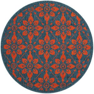 Blue and Red 3' 1 x 3' 1 Outdoor Trellis Round Area Rug Weather Resistant for Patio, Deck, Terrace, Balcony, Porch Geometric Design Water Safe Outside Carpet for Sale at Rug Engine