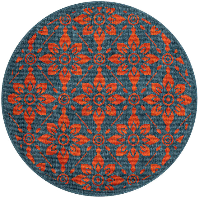 Blue and Red 3' 1 x 3' 1 Outdoor Trellis Round Area Rug Weather Resistant for Patio, Deck, Terrace, Balcony, Porch Geometric Design Water Safe Outside Carpet for Sale at Rug Engine