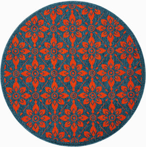 Blue and Red 4' 1 x 4' 1 Outdoor Trellis Round Area Rug Weather Resistant for Patio, Deck, Terrace, Balcony, Porch Geometric Design Water Safe Outside Carpet for Sale at Rug Engine