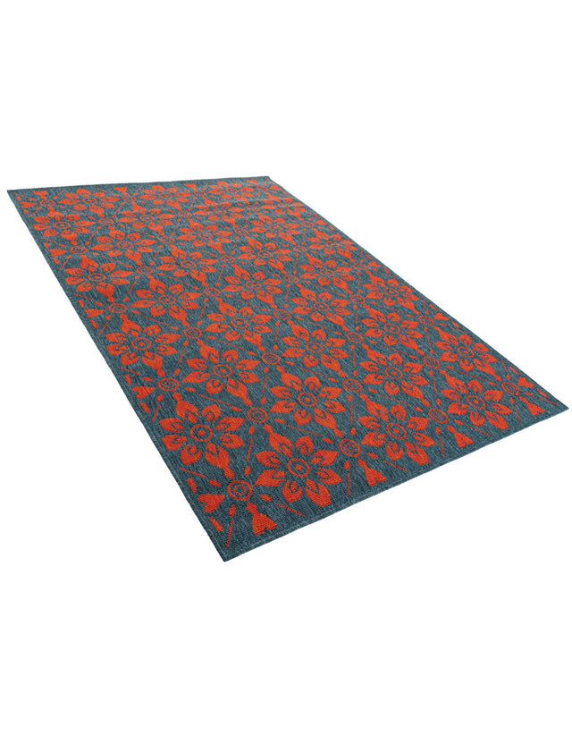 Blue and Red 4' 1 x 6' 1 Outdoor Trellis Rectangle Area Rug Weather Resistant for Patio, Deck, Terrace, Balcony, Porch Geometric Design Water Safe Outside Carpet for Sale at Rug Engine