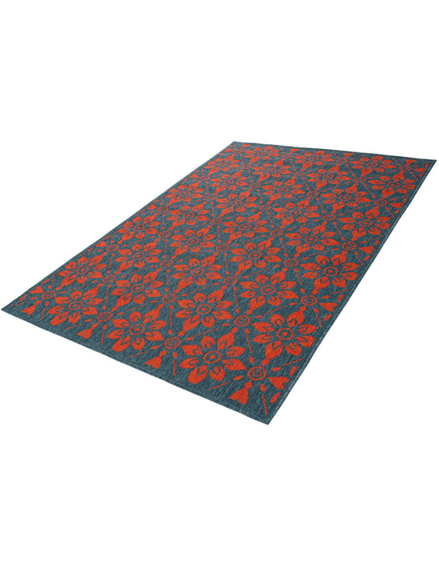 Blue and Red 4' 1 x 6' 1 Outdoor Trellis Rectangle Area Rug Weather Resistant for Patio, Deck, Terrace, Balcony, Porch Geometric Design Water Safe Outside Carpet for Sale at Rug Engine