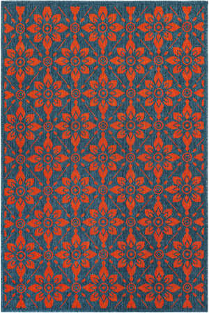 Blue and Red 4' 1 x 6' 1 Outdoor Trellis Rectangle Area Rug Weather Resistant for Patio, Deck, Terrace, Balcony, Porch Geometric Design Water Safe Outside Carpet for Sale at Rug Engine