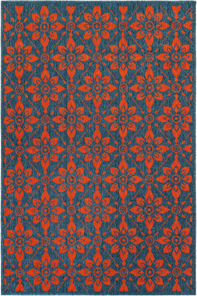 Blue and Red 4' 1 x 6' 1 Outdoor Trellis Rectangle Area Rug Weather Resistant for Patio, Deck, Terrace, Balcony, Porch Geometric Design Water Safe Outside Carpet for Sale at Rug Engine