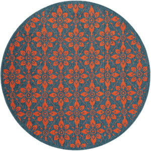Blue and Red 5' 1 x 5' 1 Outdoor Trellis Round Area Rug Weather Resistant for Patio, Deck, Terrace, Balcony, Porch Geometric Design Water Safe Outside Carpet for Sale at Rug Engine