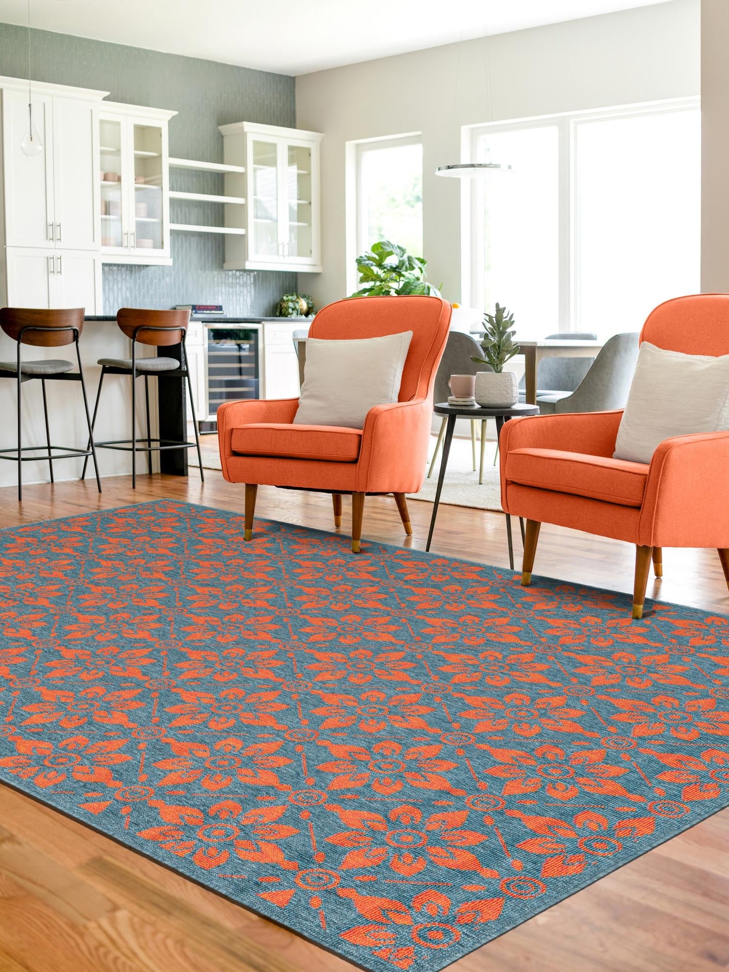 Blue and Red 5' 1 x 8' Outdoor Trellis Rectangle Area Rug Weather Resistant for Patio, Deck, Terrace, Balcony, Porch Geometric Design Water Safe Outside Carpet for Sale at Rug Engine