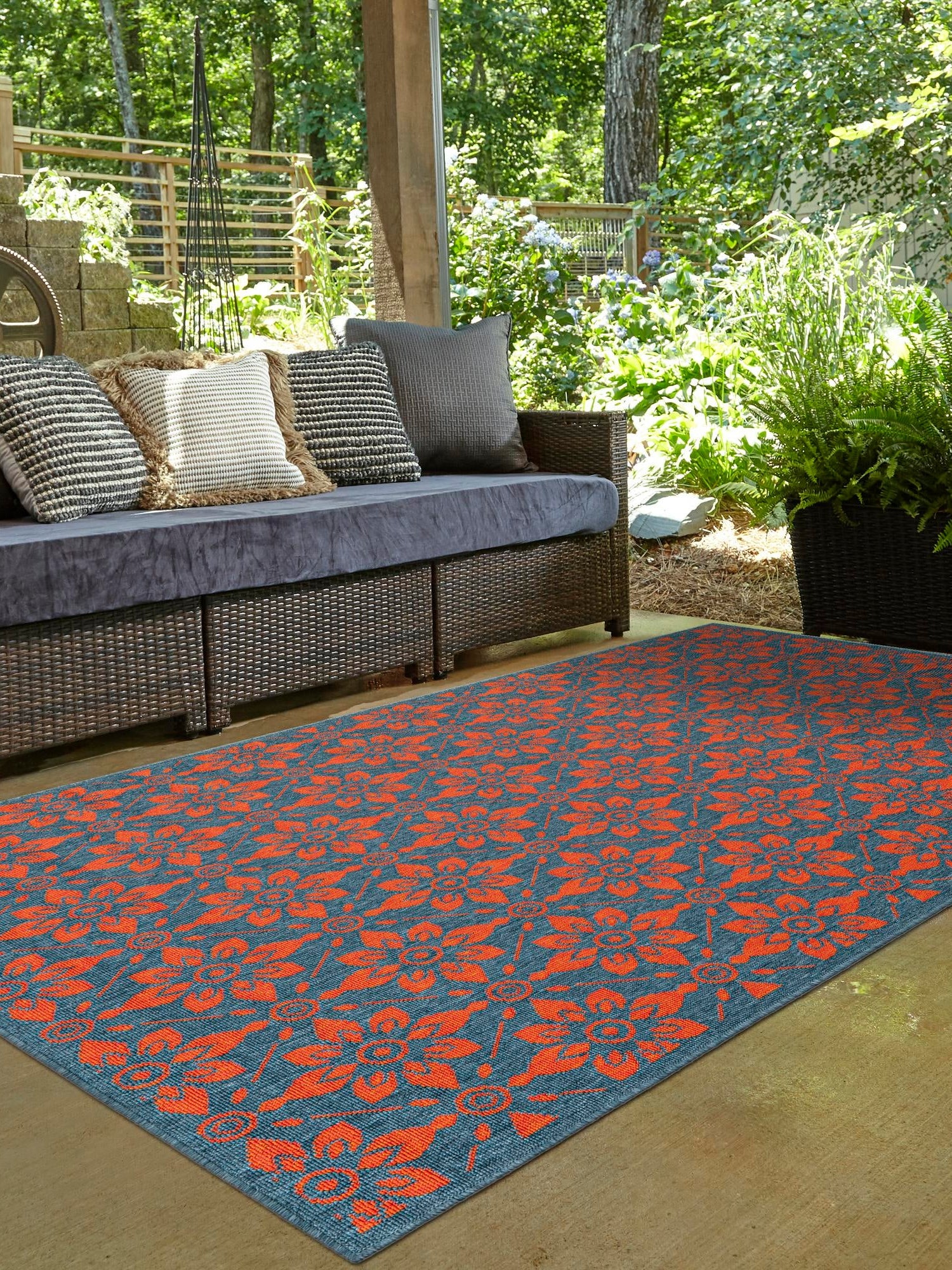Blue and Red 6' 1 x 9' Outdoor Trellis Rectangle Area Rug Weather Resistant for Patio, Deck, Terrace, Balcony, Porch Geometric Design Water Safe Outside Carpet for Sale at Rug Engine