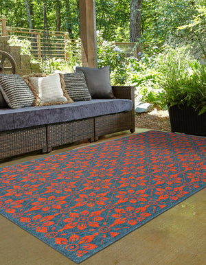 Blue and Red 6' 1 x 9' Outdoor Trellis Rectangle Area Rug Weather Resistant for Patio, Deck, Terrace, Balcony, Porch Geometric Design Water Safe Outside Carpet for Sale at Rug Engine