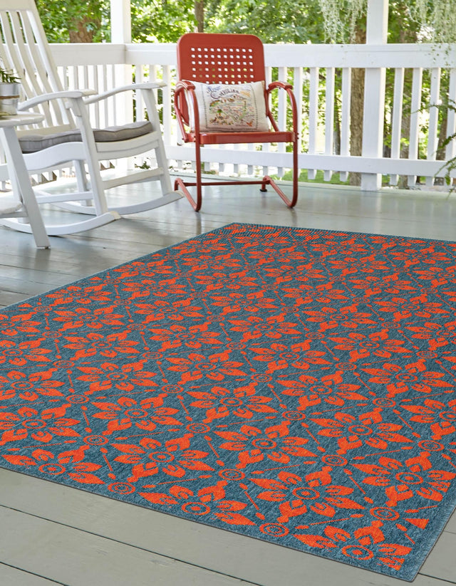 Blue and Red 4' 1 x 6' 1 Outdoor Trellis Rectangle Area Rug Weather Resistant for Patio, Deck, Terrace, Balcony, Porch Geometric Design Water Safe Outside Carpet for Sale at Rug Engine