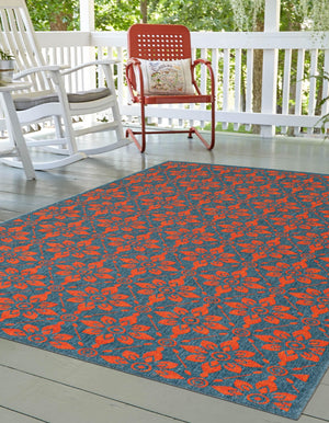 Blue and Red 6' 1 x 9' Outdoor Trellis Rectangle Area Rug Weather Resistant for Patio, Deck, Terrace, Balcony, Porch Geometric Design Water Safe Outside Carpet for Sale at Rug Engine