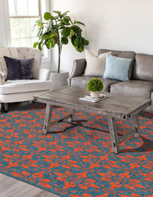 Blue and Red 4' 1 x 6' 1 Outdoor Trellis Rectangle Area Rug Weather Resistant for Patio, Deck, Terrace, Balcony, Porch Geometric Design Water Safe Outside Carpet for Sale at Rug Engine
