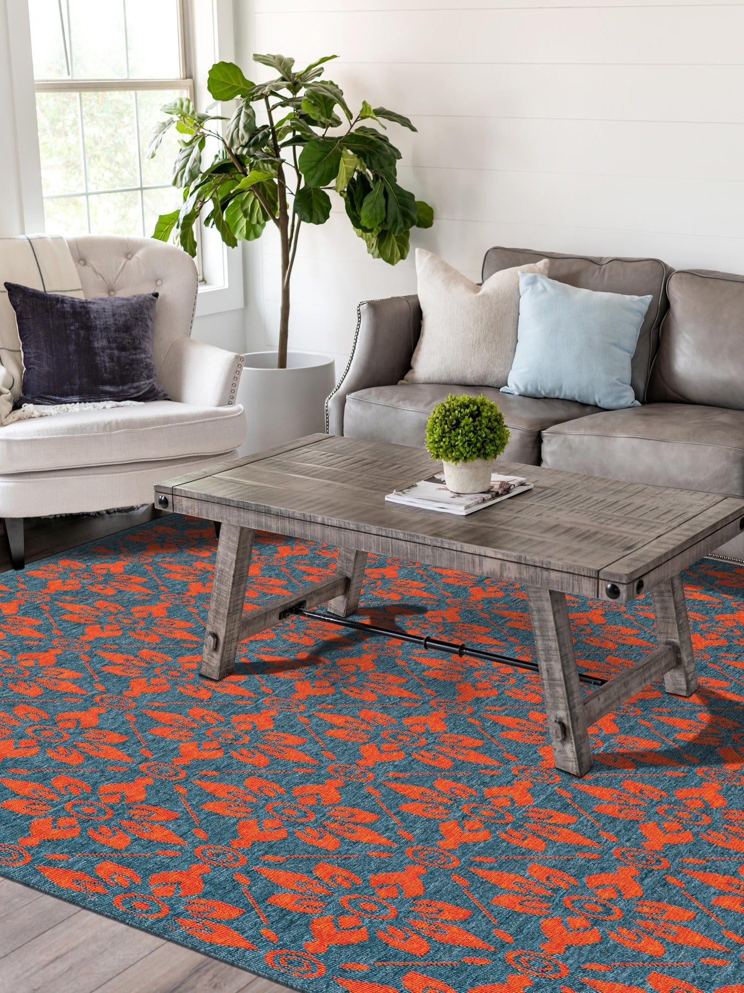 Blue and Red 9' x 12' Outdoor Trellis Rectangle Area Rug Weather Resistant for Patio, Deck, Terrace, Balcony, Porch Geometric Design Water Safe Outside Carpet for Sale at Rug Engine