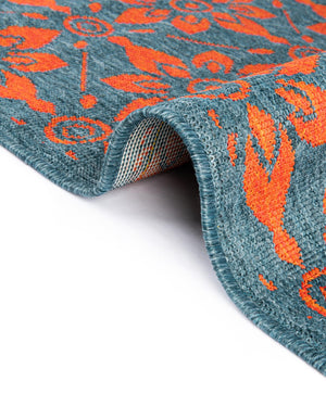 Blue and Red 4' 1 x 6' 1 Outdoor Trellis Rectangle Area Rug Weather Resistant for Patio, Deck, Terrace, Balcony, Porch Geometric Design Water Safe Outside Carpet for Sale at Rug Engine