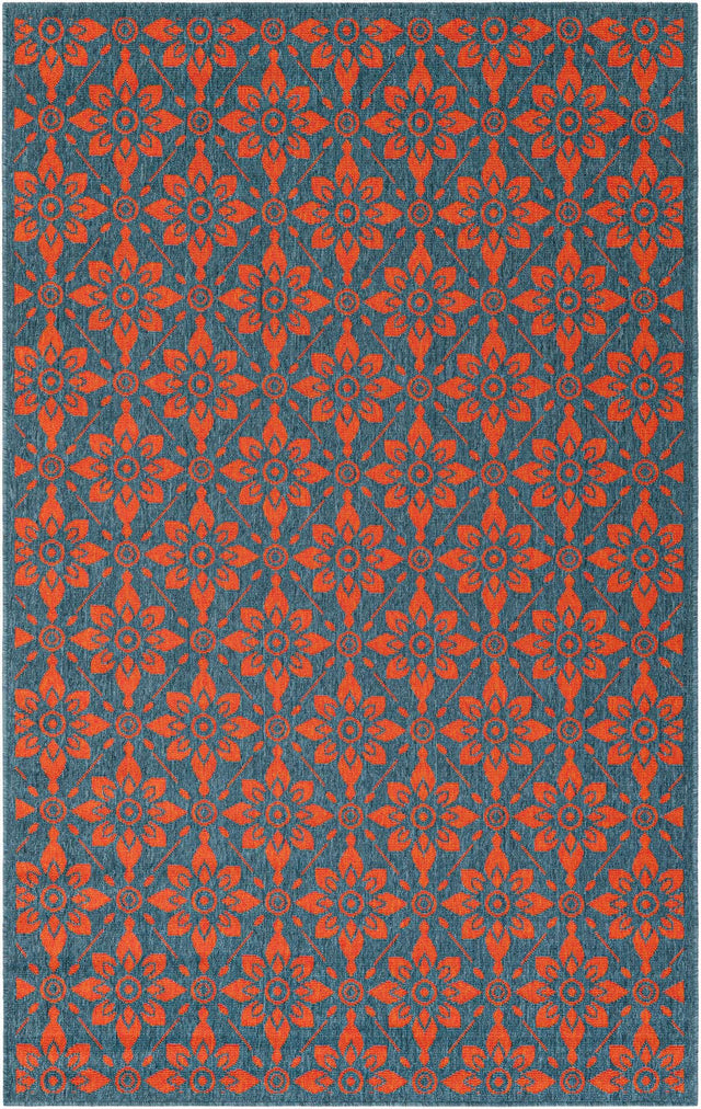 Blue and Red 5' 1 x 8' Outdoor Trellis Rectangle Area Rug Weather Resistant for Patio, Deck, Terrace, Balcony, Porch Geometric Design Water Safe Outside Carpet for Sale at Rug Engine