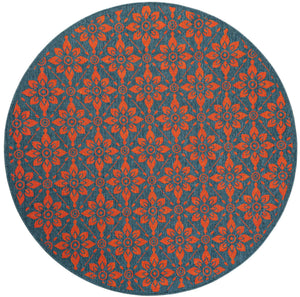 Blue and Red 6' 1 x 6' 1 Outdoor Trellis Round Area Rug Weather Resistant for Patio, Deck, Terrace, Balcony, Porch Geometric Design Water Safe Outside Carpet for Sale at Rug Engine