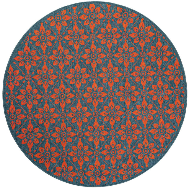Blue and Red 6' 1 x 6' 1 Outdoor Trellis Round Area Rug Weather Resistant for Patio, Deck, Terrace, Balcony, Porch Geometric Design Water Safe Outside Carpet for Sale at Rug Engine