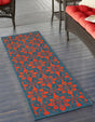 Blue and Red 2' x 8' Outdoor Trellis Runner Area Rug Weather Resistant for Patio, Deck, Terrace, Balcony, Porch Geometric Design Water Safe Outside Carpet for Sale at Rug Engine