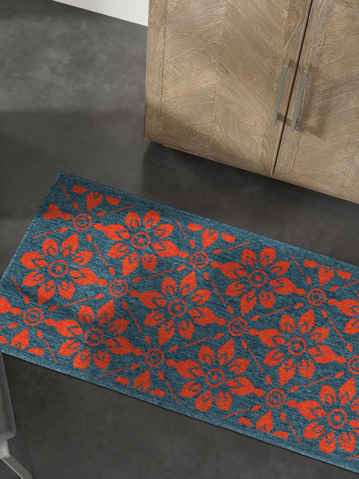 Blue and Red 2' 7 x 10' Outdoor Trellis Runner Area Rug Weather Resistant for Patio, Deck, Terrace, Balcony, Porch Geometric Design Water Safe Outside Carpet for Sale at Rug Engine