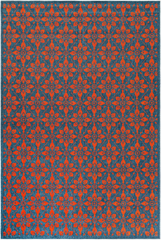 Blue and Red 6' 1 x 9' Outdoor Trellis Rectangle Area Rug Weather Resistant for Patio, Deck, Terrace, Balcony, Porch Geometric Design Water Safe Outside Carpet for Sale at Rug Engine