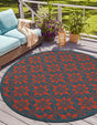 Blue and Red 7' 10 x 7' 10 Outdoor Trellis Round Area Rug Weather Resistant for Patio, Deck, Terrace, Balcony, Porch Geometric Design Water Safe Outside Carpet for Sale at Rug Engine