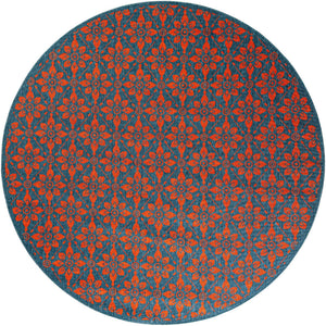 Blue and Red 7' 10 x 7' 10 Outdoor Trellis Round Area Rug Weather Resistant for Patio, Deck, Terrace, Balcony, Porch Geometric Design Water Safe Outside Carpet for Sale at Rug Engine