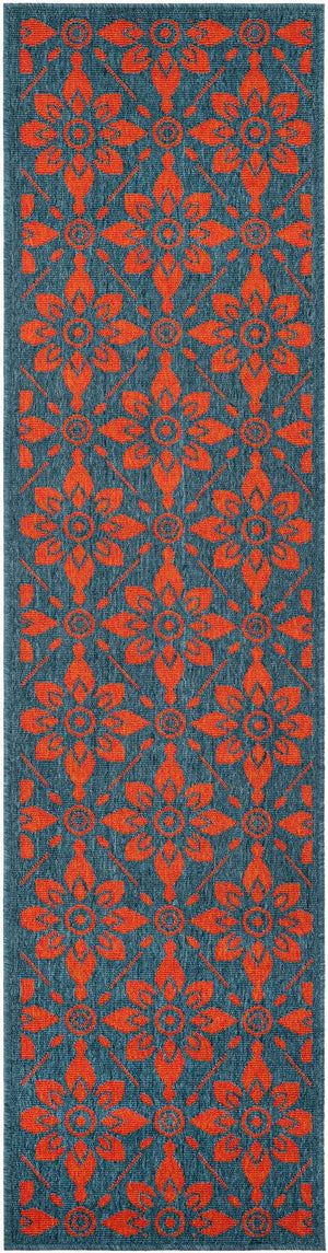 Blue and Red 2' x 8' Outdoor Trellis Runner Area Rug Weather Resistant for Patio, Deck, Terrace, Balcony, Porch Geometric Design Water Safe Outside Carpet for Sale at Rug Engine