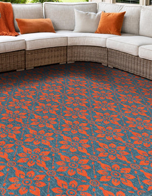 Blue and Red 7' 10 x 7' 10 Outdoor Trellis Square Area Rug Weather Resistant for Patio, Deck, Terrace, Balcony, Porch Geometric Design Water Safe Outside Carpet for Sale at Rug Engine