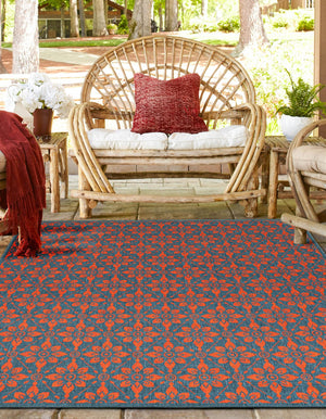 Blue and Red 7' 10 x 7' 10 Outdoor Trellis Square Area Rug Weather Resistant for Patio, Deck, Terrace, Balcony, Porch Geometric Design Water Safe Outside Carpet for Sale at Rug Engine