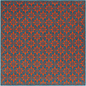 Blue and Red 7' 10 x 7' 10 Outdoor Trellis Square Area Rug Weather Resistant for Patio, Deck, Terrace, Balcony, Porch Geometric Design Water Safe Outside Carpet for Sale at Rug Engine
