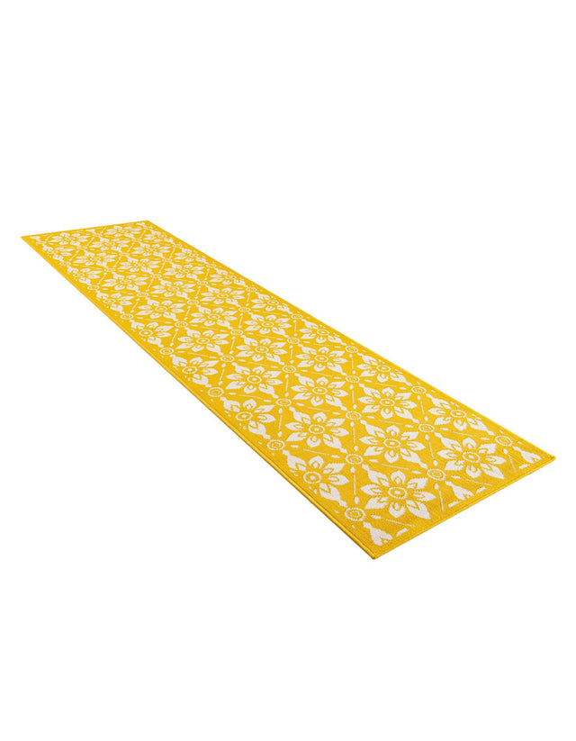 Yellow 2' 7 x 10' Outdoor Trellis Runner Area Rug Weather Resistant for Patio, Deck, Terrace, Balcony, Porch Geometric Design Water Safe Outside Carpet for Sale at Rug Engine
