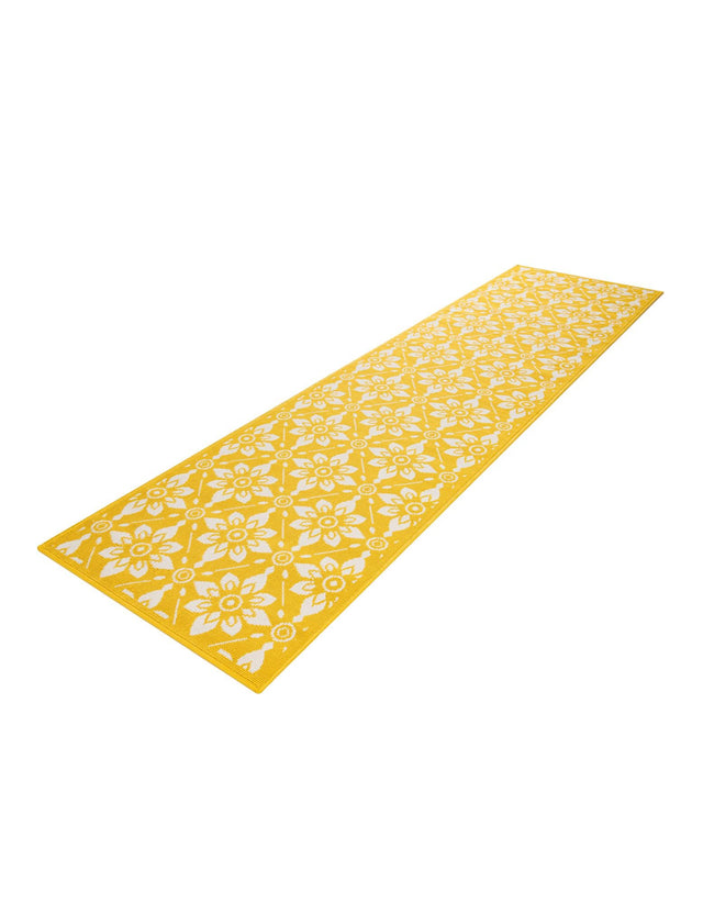 Yellow 2' 7 x 10' Outdoor Trellis Runner Area Rug Weather Resistant for Patio, Deck, Terrace, Balcony, Porch Geometric Design Water Safe Outside Carpet for Sale at Rug Engine
