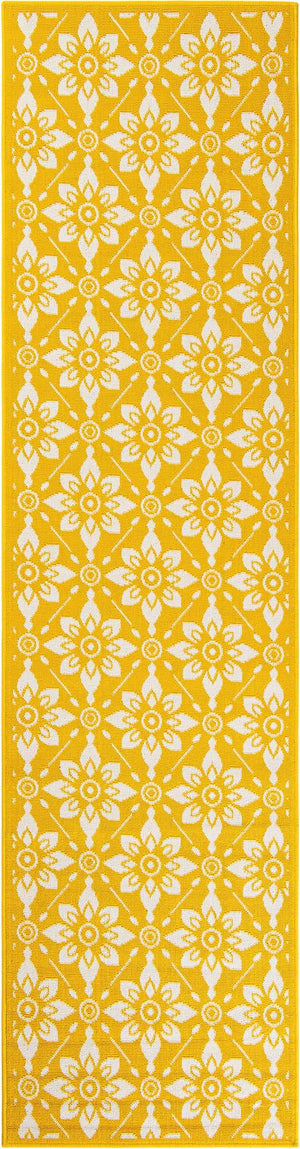 Yellow 2' 7 x 10' Outdoor Trellis Runner Area Rug Weather Resistant for Patio, Deck, Terrace, Balcony, Porch Geometric Design Water Safe Outside Carpet for Sale at Rug Engine