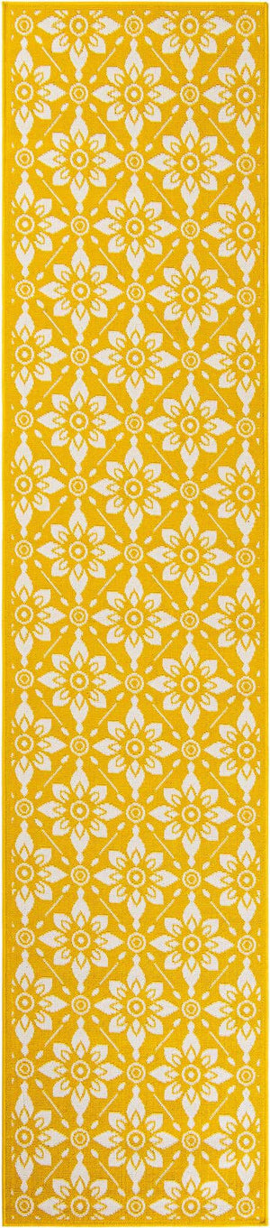 Yellow 2' 7 x 12' Outdoor Trellis Runner Area Rug Weather Resistant for Patio, Deck, Terrace, Balcony, Porch Geometric Design Water Safe Outside Carpet for Sale at Rug Engine