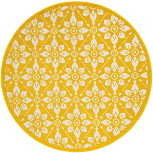 Yellow 4' 1 x 4' 1 Outdoor Trellis Round Area Rug Weather Resistant for Patio, Deck, Terrace, Balcony, Porch Geometric Design Water Safe Outside Carpet for Sale at Rug Engine