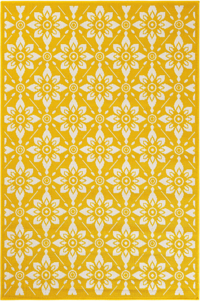 Yellow 4' 1 x 6' 1 Outdoor Trellis Rectangle Area Rug Weather Resistant for Patio, Deck, Terrace, Balcony, Porch Geometric Design Water Safe Outside Carpet for Sale at Rug Engine