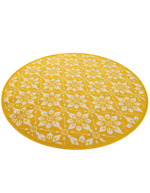 Yellow 5' 1 x 5' 1 Outdoor Trellis Round Area Rug Weather Resistant for Patio, Deck, Terrace, Balcony, Porch Geometric Design Water Safe Outside Carpet for Sale at Rug Engine