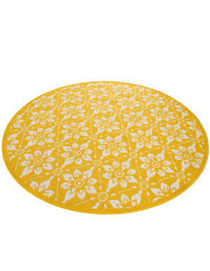 Yellow 5' 1 x 5' 1 Outdoor Trellis Round Area Rug Weather Resistant for Patio, Deck, Terrace, Balcony, Porch Geometric Design Water Safe Outside Carpet for Sale at Rug Engine